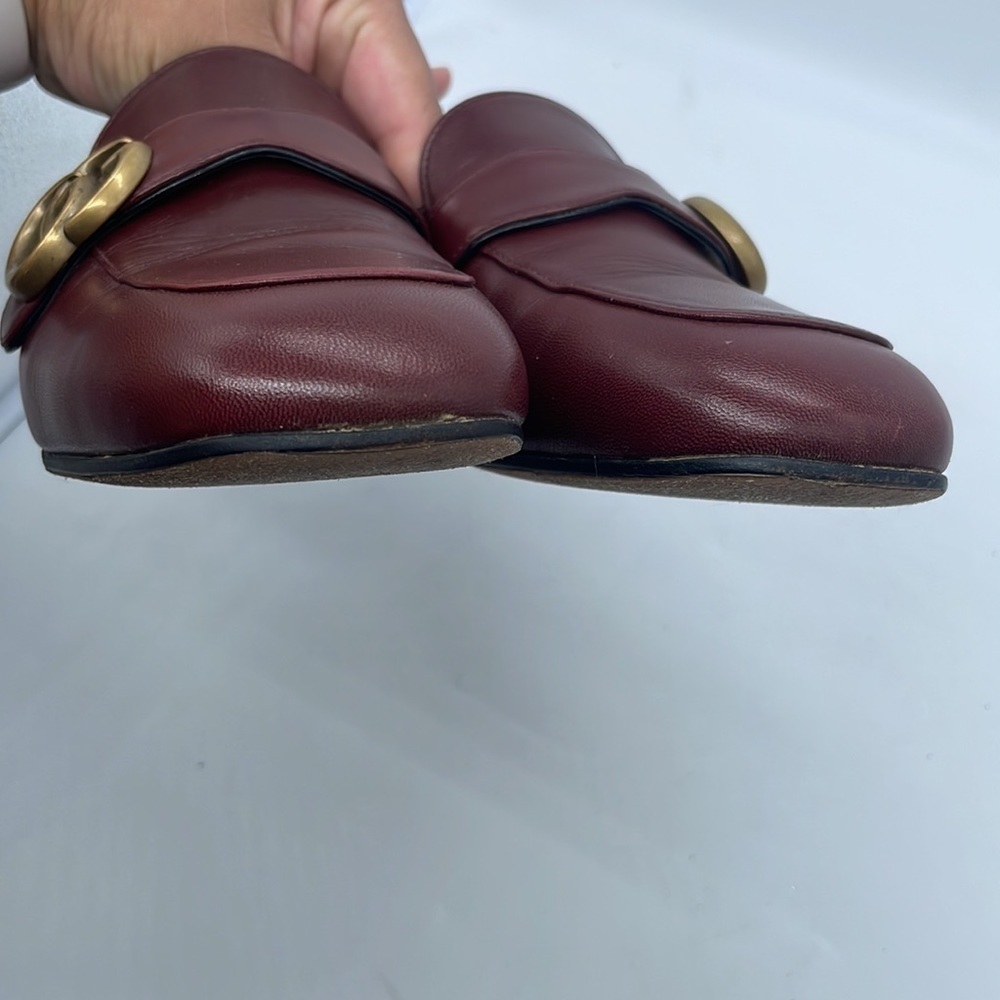 Gucci Burgundy leather Malaga Kid GG Marmont Loafers Vintage Bordeaux 37.5 - Picture 9 of 9